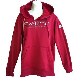 Adidas MIT Volleyball Red Hoodie Sweatshirt Fleece Kangaroo Pocket Neck Cut M